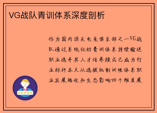 VG战队青训体系深度剖析