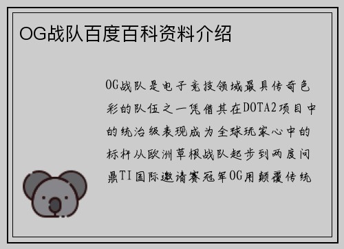 OG战队百度百科资料介绍