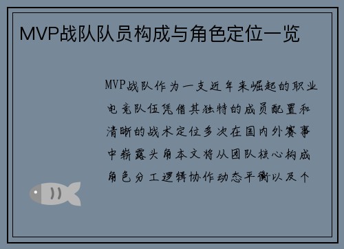 MVP战队队员构成与角色定位一览